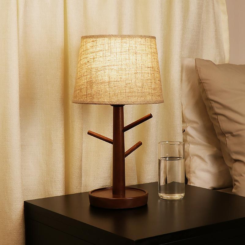 LED Base en bois de caoutchouc veilleuse lampes de Table lampes de bureau lampes de chevet