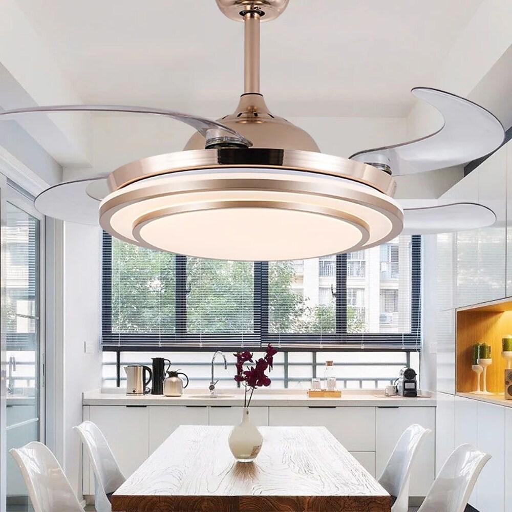 Ventilateur de plafond escamotable de lustre de finition d'or de 4 lames avec la lumière de LED