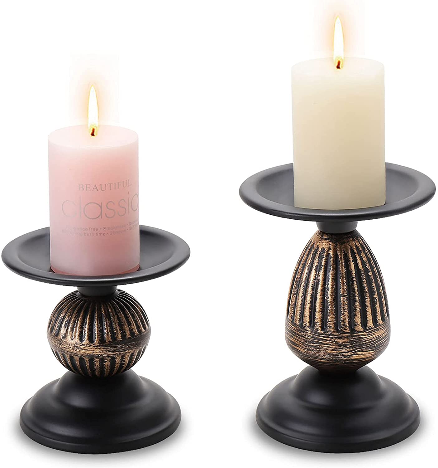 Rustic Pillar Candle Holder Gold Black Candlestick Holder Set of 2