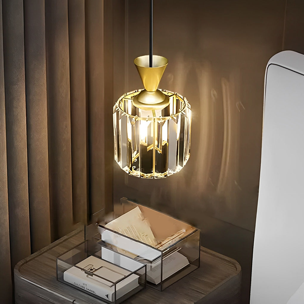 Runde, quadratische, dreistufige, dimmbare, moderne Pendelleuchte aus Metallkristall