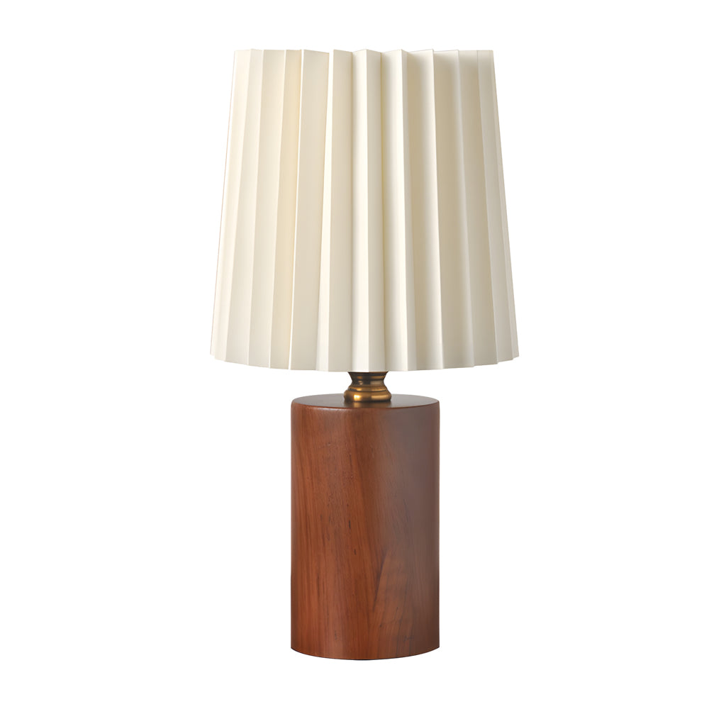 Zylinderförmige Säulen-Tischlampe aus plissiertem Trommelholz, Vintage, 1-flammig, wechselbar, E27
