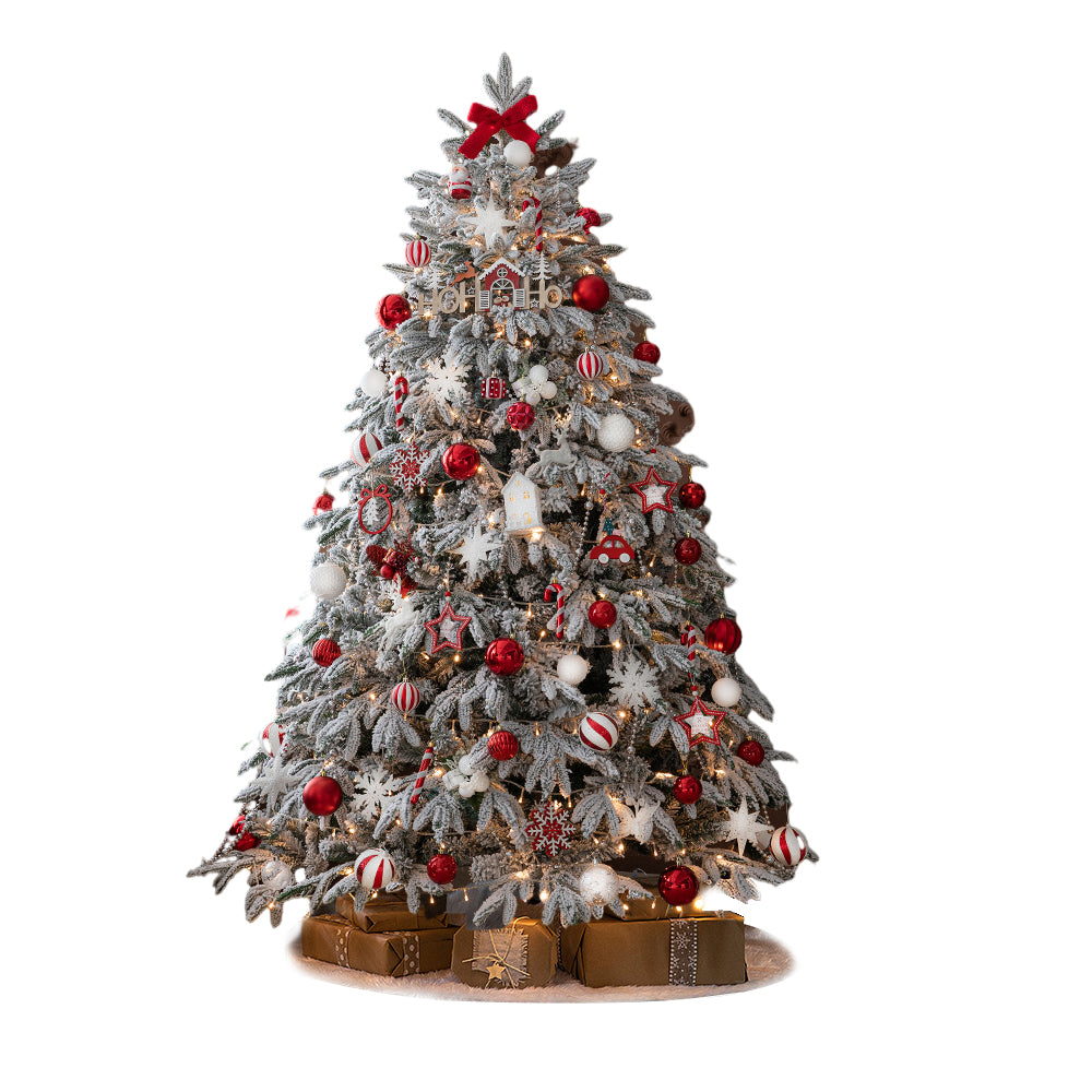 Simulation artificielle de chute de neige, décoration de noël, arbre avec guirlandes lumineuses