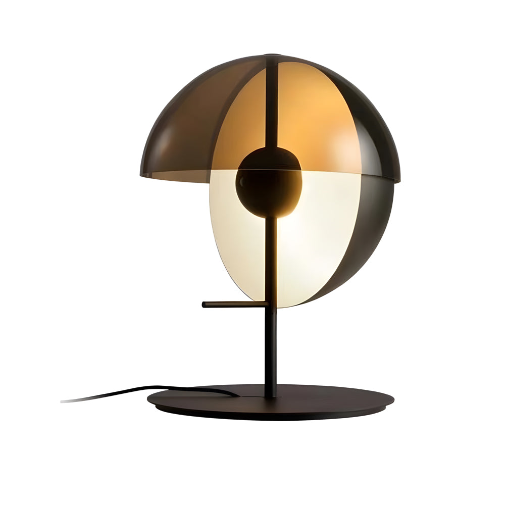 Lampe de table Theia avec demi-sphère verticale et abat-jour fumé horizontal