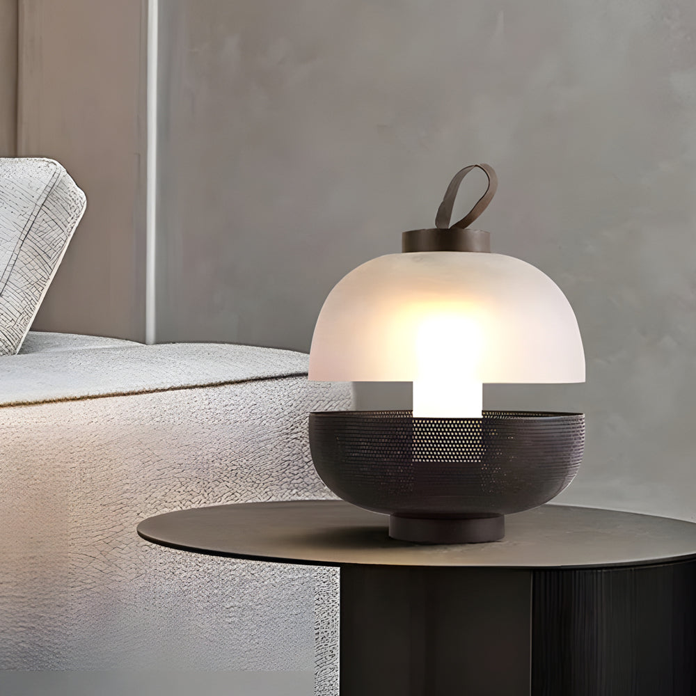 Semicircular Iron Mesh Glass Shade LED Creative Postmodern Table Lamp