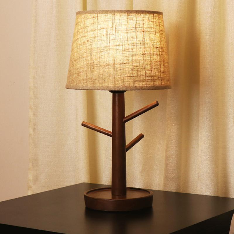 LED Base en bois de caoutchouc veilleuse lampes de Table lampes de bureau lampes de chevet