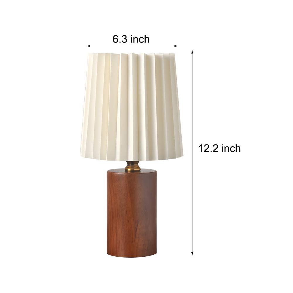 Zylinderförmige Säulen-Tischlampe aus plissiertem Trommelholz, Vintage, 1-flammig, wechselbar, E27